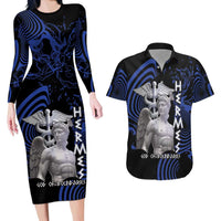 Ancient Greek Hermes Couples Matching Long Sleeve Bodycon Dress and Hawaiian Shirt God Of Boundaries - Wonder Print Shop