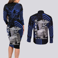 Ancient Greek Hermes Couples Matching Long Sleeve Bodycon Dress and Long Sleeve Button Shirt God Of Boundaries - Wonder Print Shop
