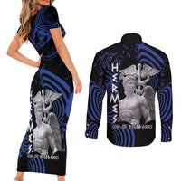 Ancient Greek Hermes Couples Matching Short Sleeve Bodycon Dress and Long Sleeve Button Shirt God Of Boundaries - Wonder Print Shop