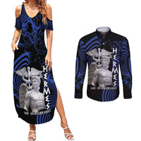 Ancient Greek Hermes Couples Matching Summer Maxi Dress and Long Sleeve Button Shirt God Of Boundaries - Wonder Print Shop