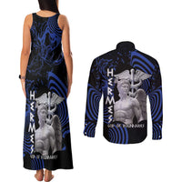 Ancient Greek Hermes Couples Matching Tank Maxi Dress and Long Sleeve Button Shirt God Of Boundaries - Wonder Print Shop