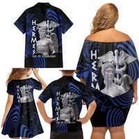 Ancient Greek Hermes Family Matching Off Shoulder Short Dress and Hawaiian Shirt God Of Boundaries - Wonder Print Shop