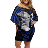 Ancient Greek Hermes Family Matching Off Shoulder Short Dress and Hawaiian Shirt God Of Boundaries - Wonder Print Shop