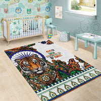 India Independence Day Area Rug Royal Tiger Ashoka Chakra Paisley Pattern