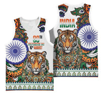 India Independence Day Basketball Jersey Royal Tiger Ashoka Chakra Paisley Pattern