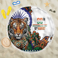 India Independence Day Beach Blanket Royal Tiger Ashoka Chakra Paisley Pattern