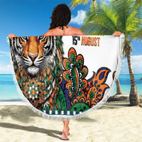 India Independence Day Beach Blanket Royal Tiger Ashoka Chakra Paisley Pattern