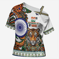 India Independence Day Cross Shoulder Shirt Royal Tiger Ashoka Chakra Paisley Pattern