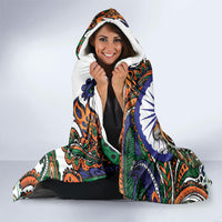 India Independence Day Hooded Blanket Royal Tiger Ashoka Chakra Paisley Pattern