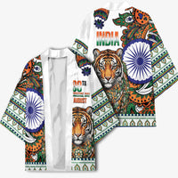 India Independence Day Kimono Royal Tiger Ashoka Chakra Paisley Pattern