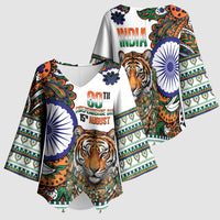 India Independence Day Kimono Sleeve Blouse Royal Tiger Ashoka Chakra Paisley Pattern