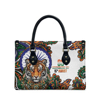 India Independence Day Leather Bag Royal Tiger Ashoka Chakra Paisley Pattern