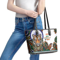 India Independence Day Leather Tote Bag Royal Tiger Ashoka Chakra Paisley Pattern