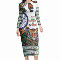 India Independence Day Long Sleeve Bodycon Dress Royal Tiger Ashoka Chakra Paisley Pattern