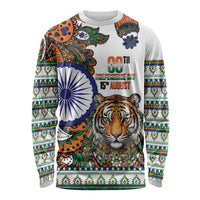 India Independence Day Long Sleeve Shirt Royal Tiger Ashoka Chakra Paisley Pattern