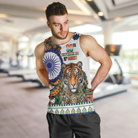 India Independence Day Men Tank Top Royal Tiger Ashoka Chakra Paisley Pattern