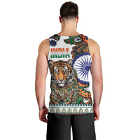 India Independence Day Men Tank Top Royal Tiger Ashoka Chakra Paisley Pattern
