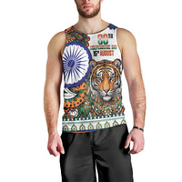 India Independence Day Men Tank Top Royal Tiger Ashoka Chakra Paisley Pattern