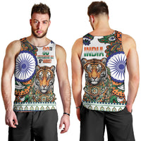 India Independence Day Men Tank Top Royal Tiger Ashoka Chakra Paisley Pattern