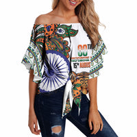 India Independence Day Off Shoulder Wrap Waist Top Royal Tiger Ashoka Chakra Paisley Pattern