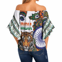 India Independence Day Off Shoulder Wrap Waist Top Royal Tiger Ashoka Chakra Paisley Pattern