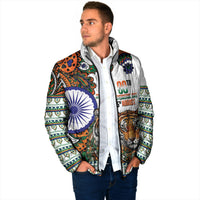 India Independence Day Padded Jacket Royal Tiger Ashoka Chakra Paisley Pattern