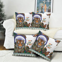 India Independence Day Pillow Cover Royal Tiger Ashoka Chakra Paisley Pattern