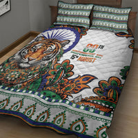 India Independence Day Quilt Bed Set Royal Tiger Ashoka Chakra Paisley Pattern