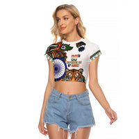 India Independence Day Raglan Cropped T Shirt Royal Tiger Ashoka Chakra Paisley Pattern