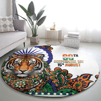 India Independence Day Round Carpet Royal Tiger Ashoka Chakra Paisley Pattern