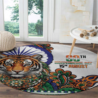 India Independence Day Round Carpet Royal Tiger Ashoka Chakra Paisley Pattern
