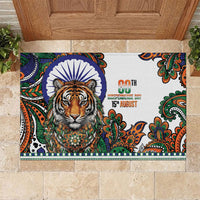 India Independence Day Rubber Doormat Royal Tiger Ashoka Chakra Paisley Pattern