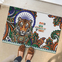 India Independence Day Rubber Doormat Royal Tiger Ashoka Chakra Paisley Pattern