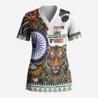 India Independence Day Scrub Top Royal Tiger Ashoka Chakra Paisley Pattern