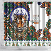 India Independence Day Shower Curtain Royal Tiger Ashoka Chakra Paisley Pattern