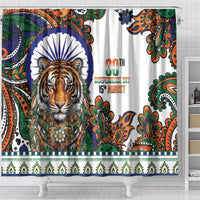 India Independence Day Shower Curtain Royal Tiger Ashoka Chakra Paisley Pattern
