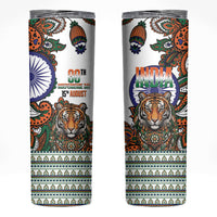 India Independence Day Skinny Tumbler Royal Tiger Ashoka Chakra Paisley Pattern
