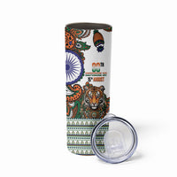 India Independence Day Skinny Tumbler Royal Tiger Ashoka Chakra Paisley Pattern