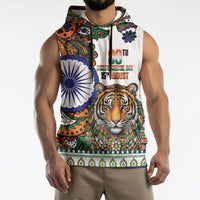 India Independence Day Sleeveless Hoodie Royal Tiger Ashoka Chakra Paisley Pattern