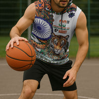 India Independence Day Sleeveless Hoodie Royal Tiger Ashoka Chakra Paisley Pattern