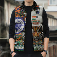 India Independence Day Sleeveless Puffer Jacket Royal Tiger Ashoka Chakra Paisley Pattern