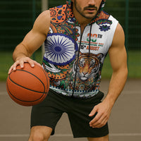India Independence Day Sleeveless Zip Hoodie Royal Tiger Ashoka Chakra Paisley Pattern