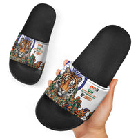 India Independence Day Slide Sandals Royal Tiger Ashoka Chakra Paisley Pattern