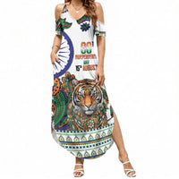 India Independence Day Summer Maxi Dress Royal Tiger Ashoka Chakra Paisley Pattern