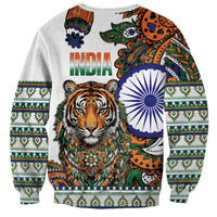 India Independence Day Sweatshirt Royal Tiger Ashoka Chakra Paisley Pattern