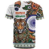 India Independence Day T Shirt Royal Tiger Ashoka Chakra Paisley Pattern