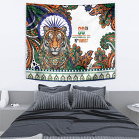 India Independence Day Tapestry Royal Tiger Ashoka Chakra Paisley Pattern