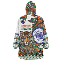 India Independence Day Wearable Blanket Hoodie Royal Tiger Ashoka Chakra Paisley Pattern