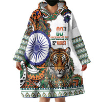 India Independence Day Wearable Blanket Hoodie Royal Tiger Ashoka Chakra Paisley Pattern