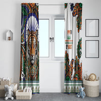 India Independence Day Window Curtain Royal Tiger Ashoka Chakra Paisley Pattern